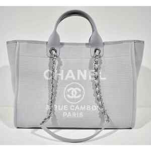 Chanel 22S Deauville Grey Large Shopping 30cm 2Way Silver Chain Handle Tote Bag